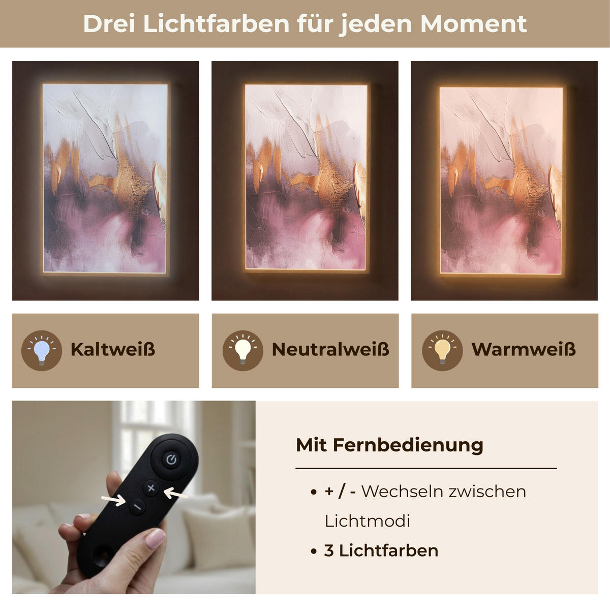 NÁSTĚNNÁ LAMPA S AKUMULÁTOREM Fialová - abstraktní - barva - zlatá 70x100 cm - světle fialová, kompozitní dřevo (70/100/8cm) - OnlyWow