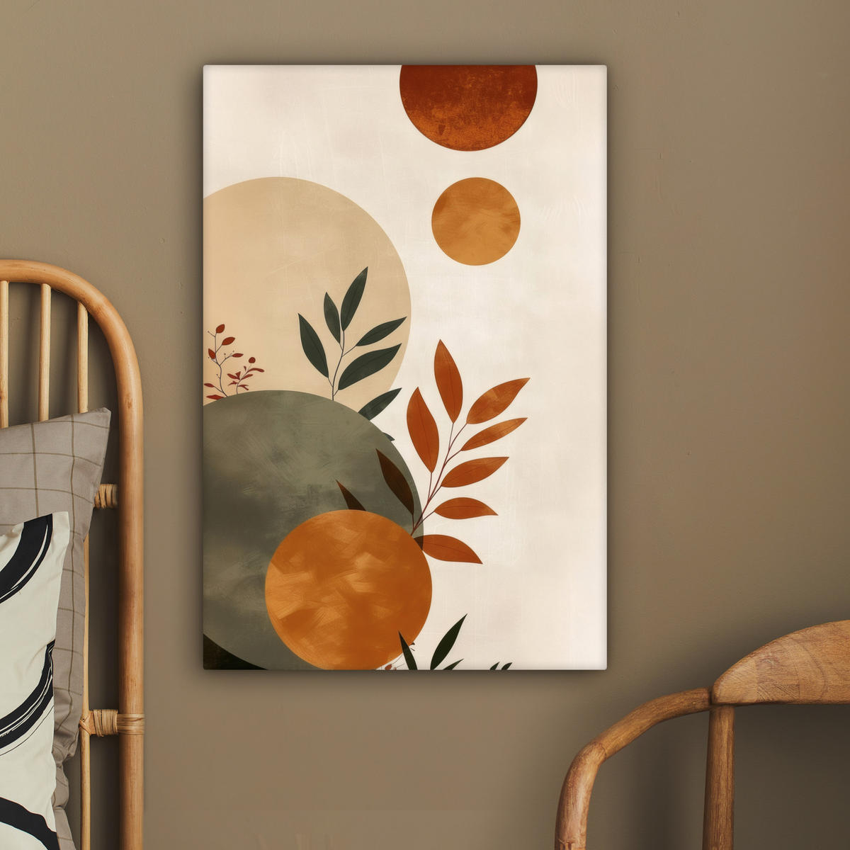 LEINWANDBILD Formen - Rund - Blätter - Beige 40x60 cm - Rostfarben, Textil (40/60cm) - MuchoWow