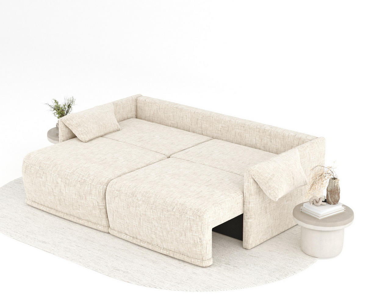 SCHLAFSOFA MIT ECKSOFA-FUNKTION Nappa Creme Webstoff - Creme/Schwarz, Holz/Holzwerkstoff (215/100/112cm) - Maison de Reve