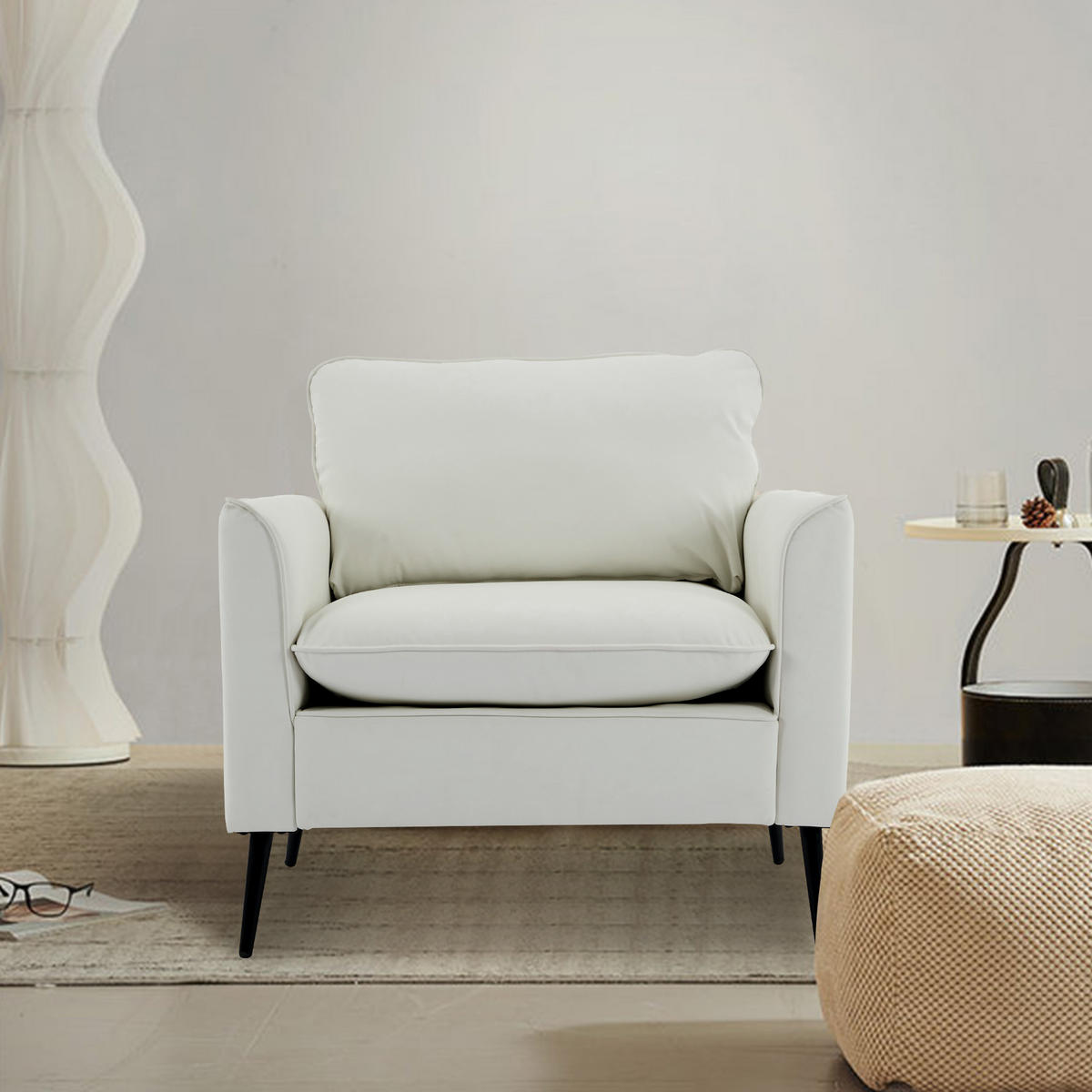 SESSEL Kunstleder Weiß mit Kissen - Weiß, Holzwerkstoff/Textil (80/80/68cm) - WISHDOR