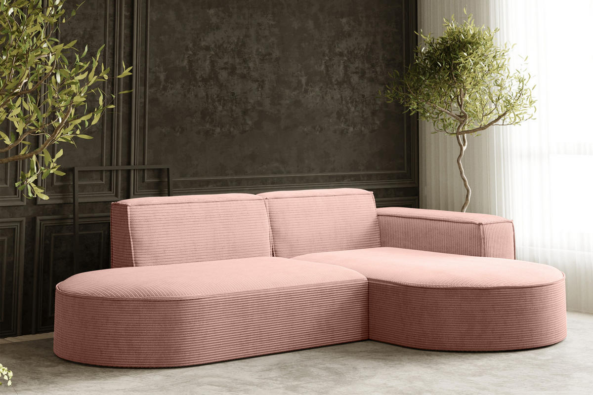 ECKSOFA Modena Studio, Cord Stoff Rosa Rechts - Rosa, Holzwerkstoff/Textil (236/165cm) - Kaiser Möbel