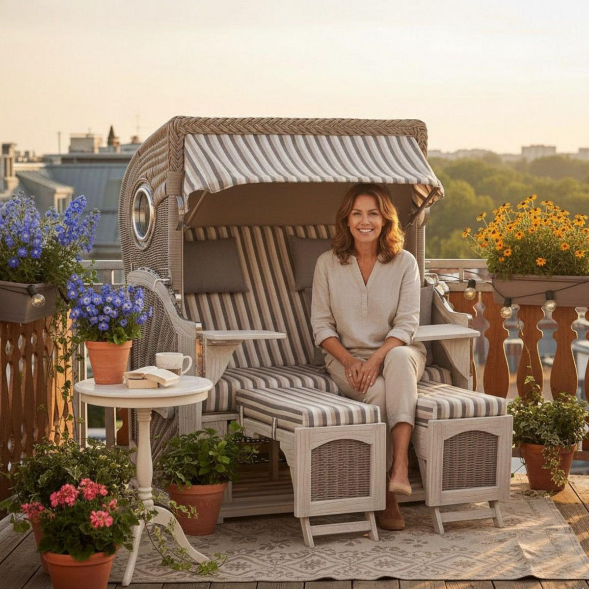 STRANDKORB Düne Koboo Grau Bullaugen - Braun/Grau, Metall (125/170/80cm) - Mr. Deko