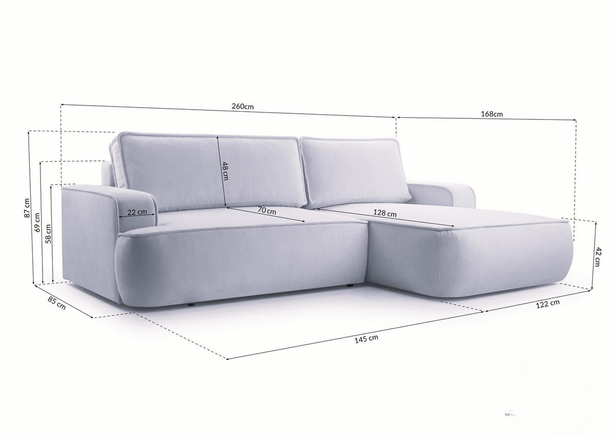 ECKSOFA SOLO Grün Boucle-Stoff mit Schlaffunktion - Grün, Holz (260/168cm) - MASSENO