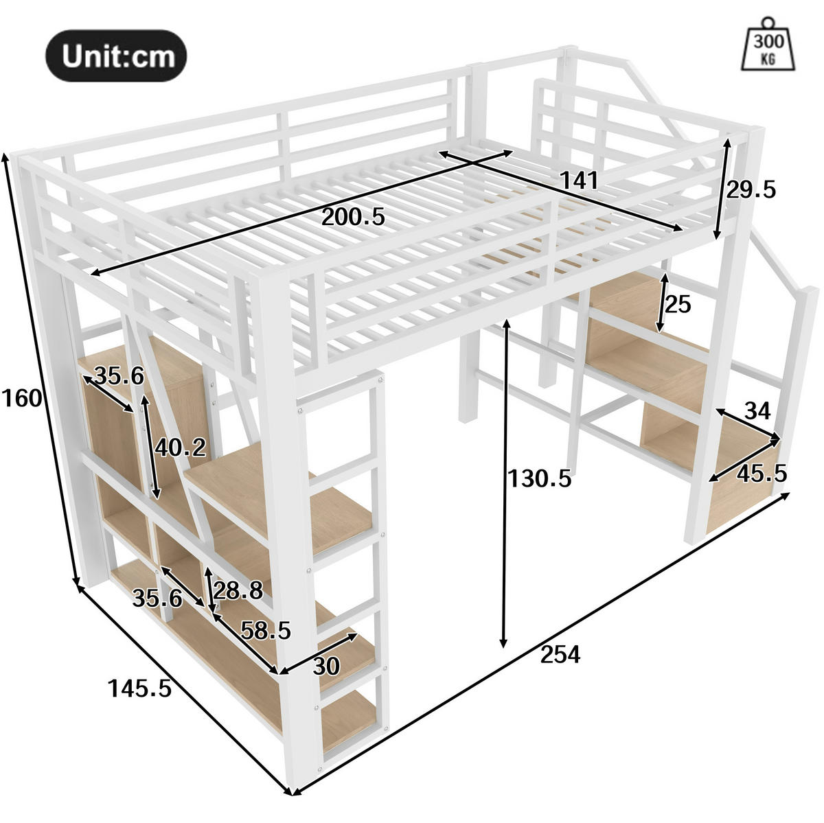 HOCHBETT 140/200 cm Weiß aus Metall und MDF mit LED-Lichtleiste - Weiß, Holzwerkstoff (140/200cm) - OKMYHOME