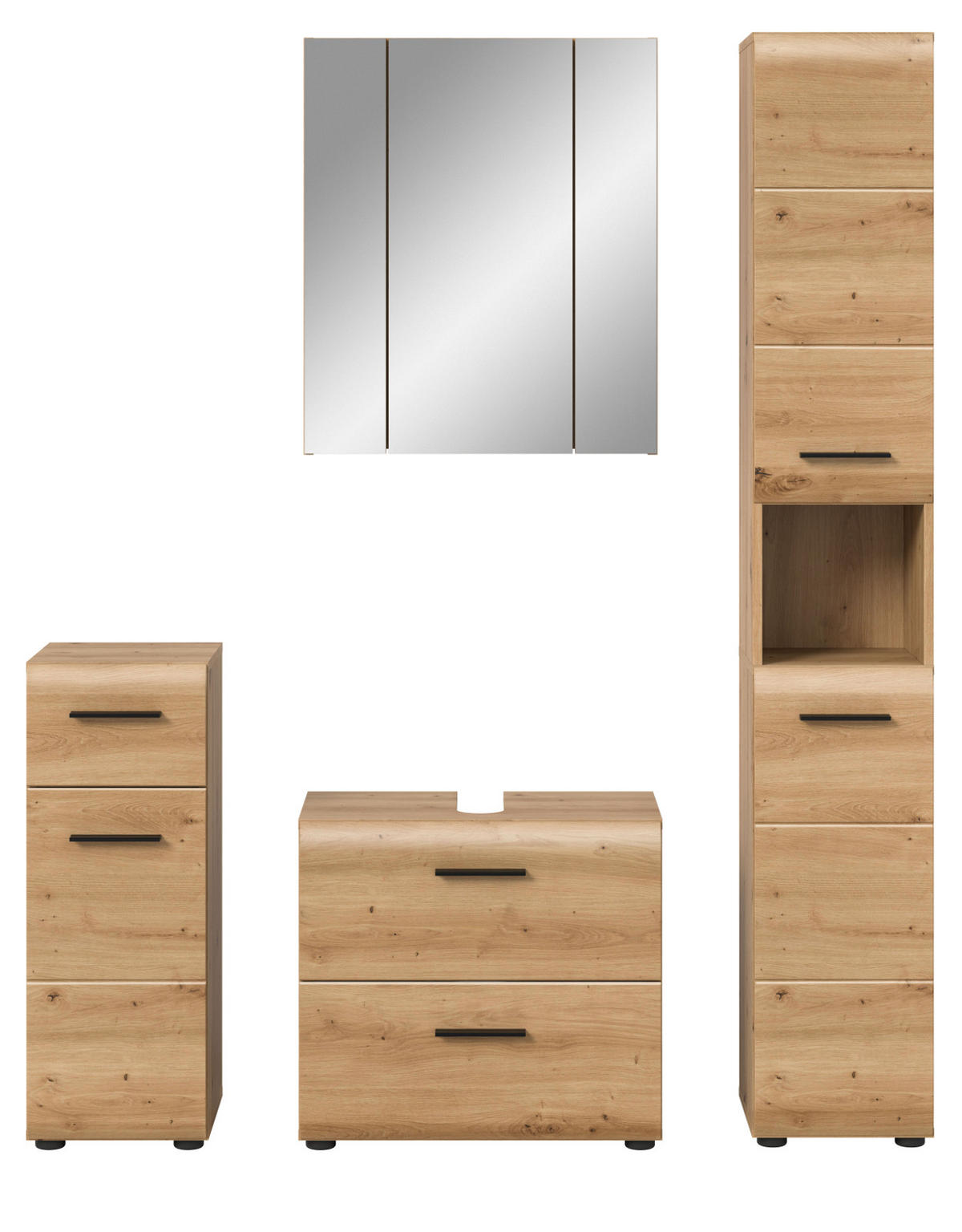 BADMÖBEL-SET 4-teilig in Artisan Eiche, 150 x 185 cm Badkombination, Cover - Schwarz/Eiche Artisan, Glas/Holzwerkstoff (150/185/30cm) - Inn.Furn