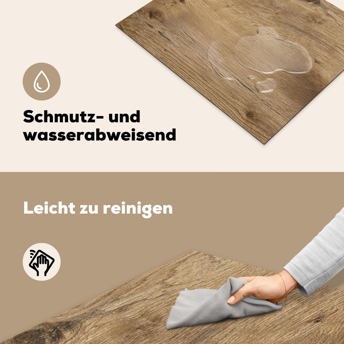 HERDABDECKPLATTE Holz - Braun - Holzoptik Herdabdeckung Induktionsfeld 65x52 cm - Eichefarben, Kunststoff (65/52/0.2cm) - MuchoWow