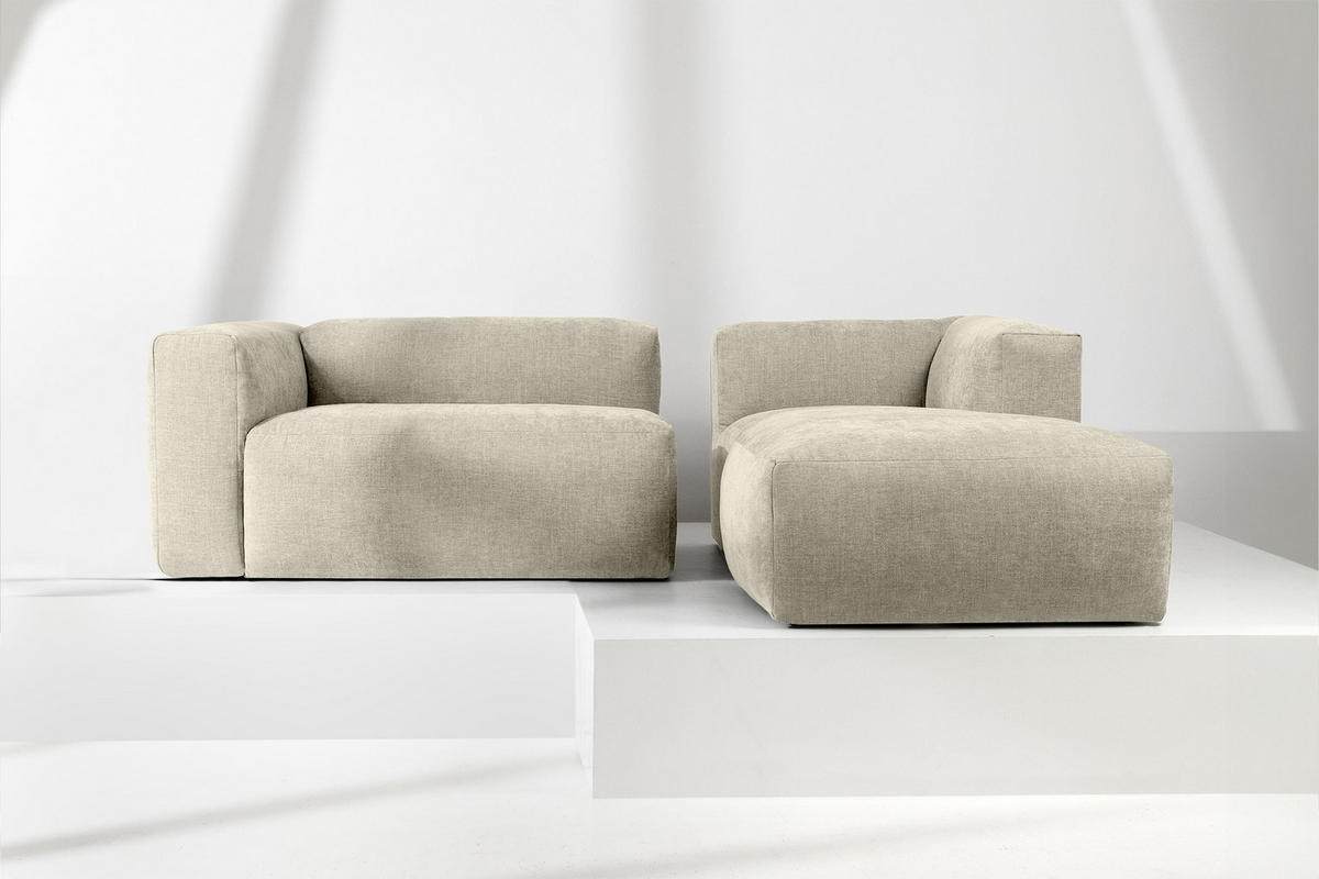ECKMODULSOFA-RECHTS BUFFO 3/4 Sitzer mit extrem weicher Sitzfläche, Gewebestoff, ecru - Ecru, Textil (237/180cm) - KONSIMO®