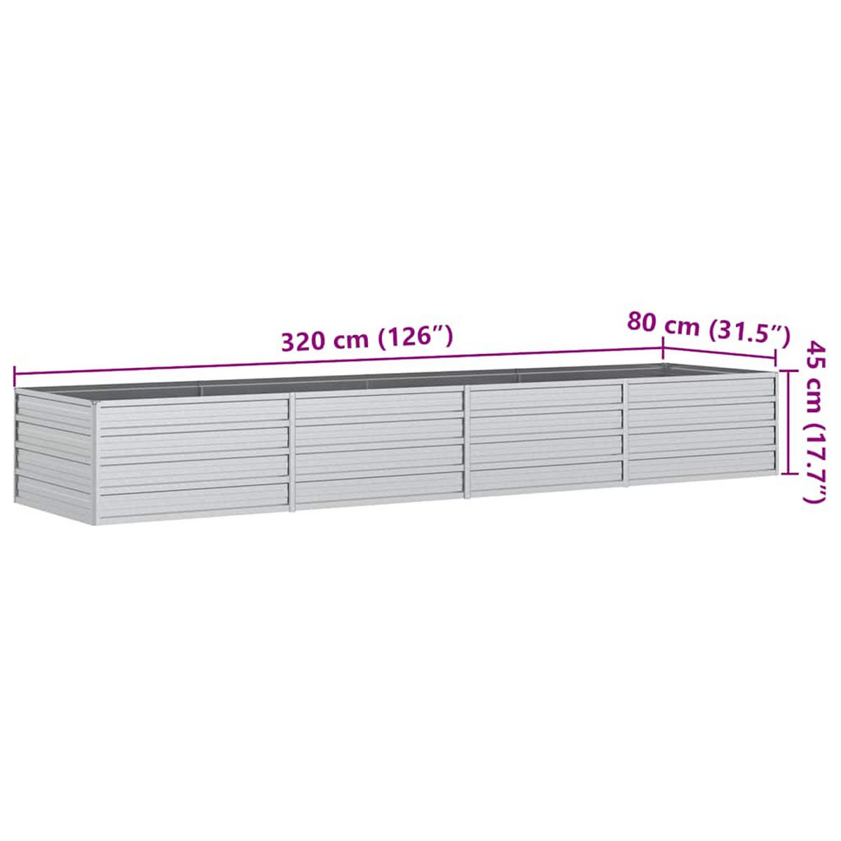 HOCHBEET 320/80/45 cm, aus Verzinkter Stahl, Silber - Silberfarben, Metall (80/45/320cm) - vidaXL