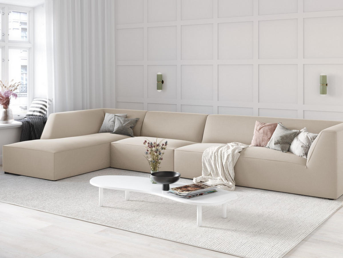 ECKSOFA links Ruby aus Samt beige 5 Sitzplätze - Beige, Textil (180/366cm) - Micadoni