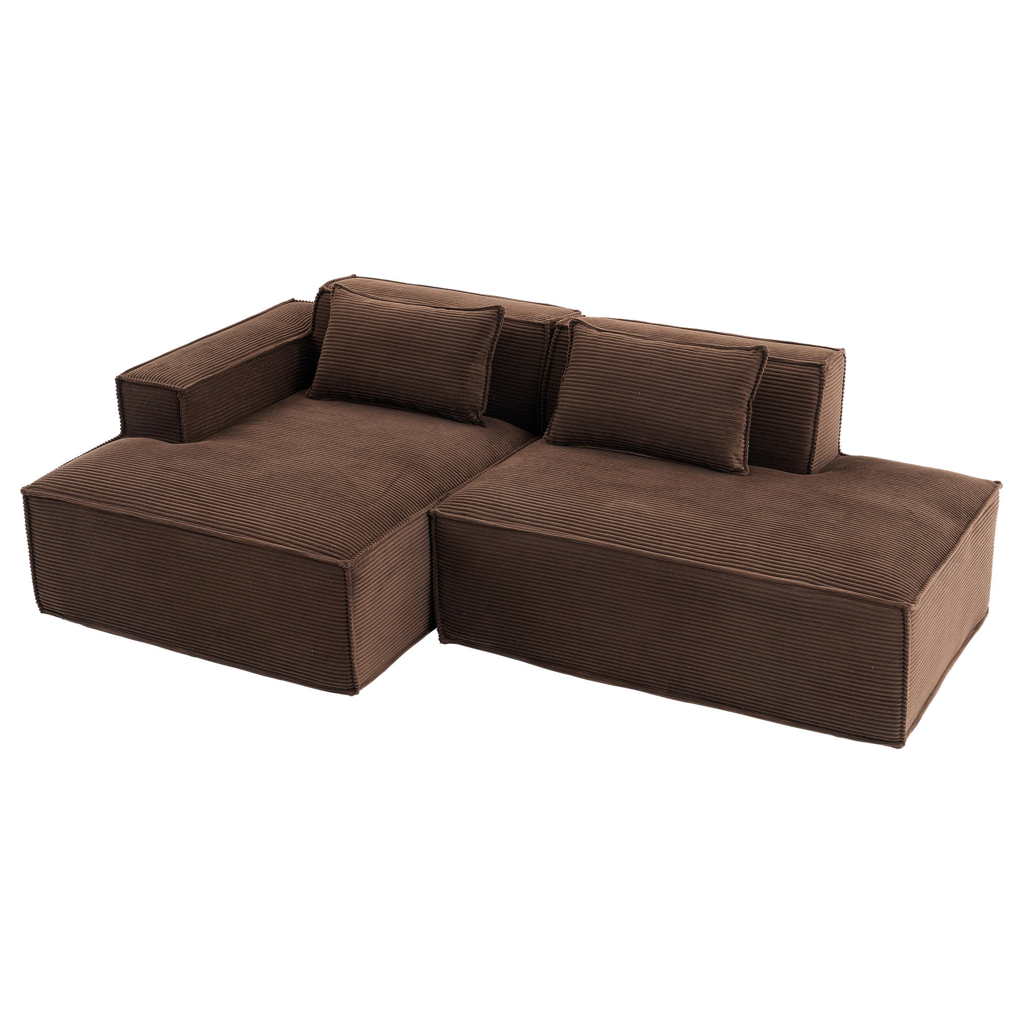 3-SITZER ECKSOFA Polyester Braun mit 2 Kissen - Braun, Textil (235/129cm) - WISHDOR
