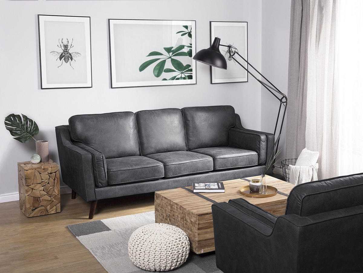 3-SITZER-SOFA Kunstleder Grau Lokka - Dunkelgrau, Textil (204/85/83cm) - Beliani