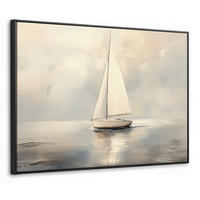 LEINWAND Bilder mit Rahmen - Segelschiff - Meer - Bewölkt - 100x70 - Creme, Textil (100/70cm) - MuchoWow
