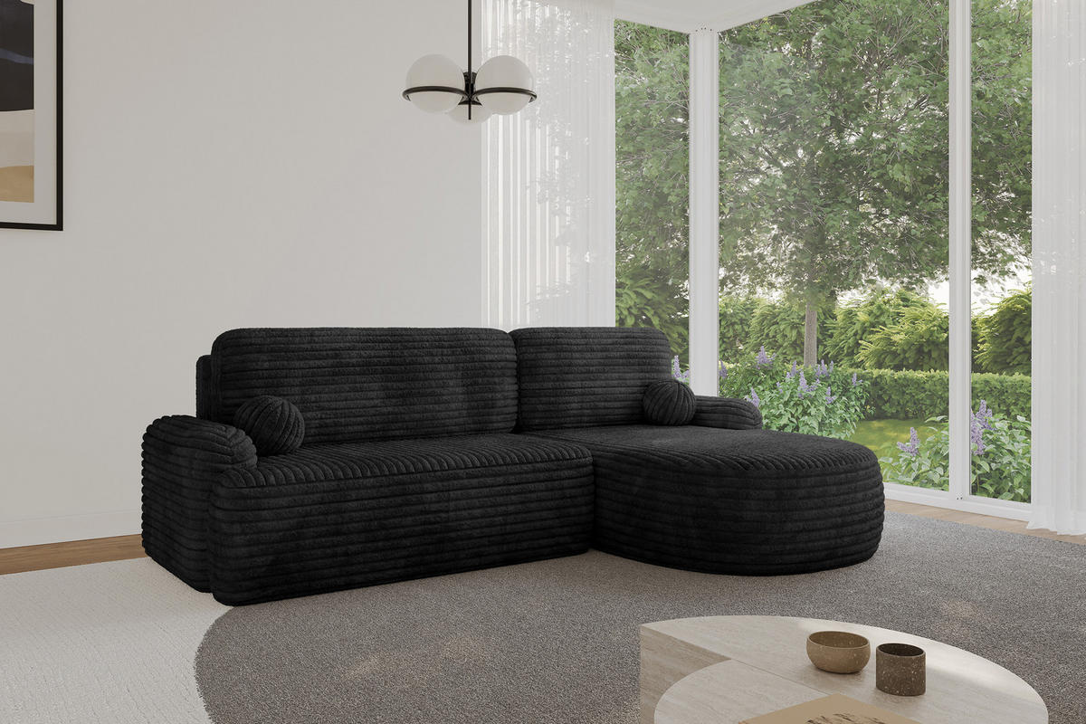 ECKSOFA mit Schlaffunktion und Bettkasten LIRA-L - 264x172x89 Schwarz - Schwarz, Holzwerkstoff/Textil (172/264cm) - ALTDECOR