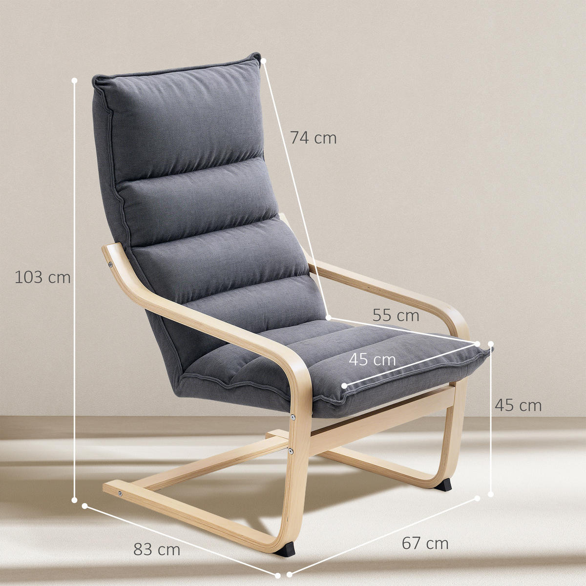 SCHAUKELSTUHL, Moderner Stuhl mit Samtkissen, 67 x 83 x 105 cm, Grau - Multicolor, Holzwerkstoff (83/105/67cm) - FORIOUS