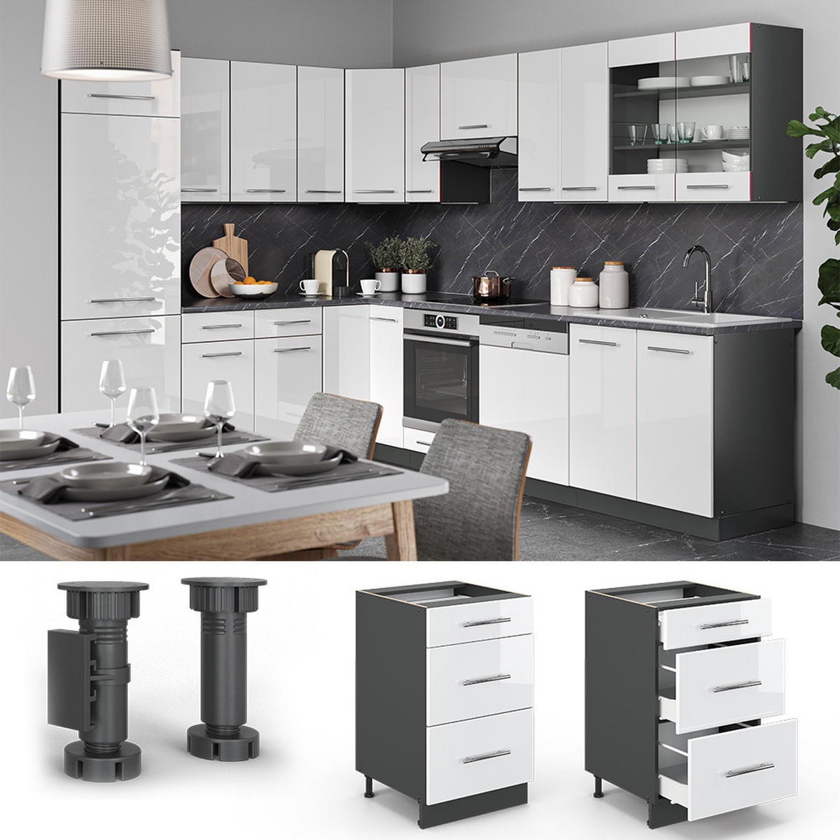 SCHUBLADENSCHRANK Fame-Line Weiß Hochglanz 50 cm ohne AP - Weiß Hochglanz/Anthrazit, Holzwerkstoff (50/82/51.6cm) - Vicco