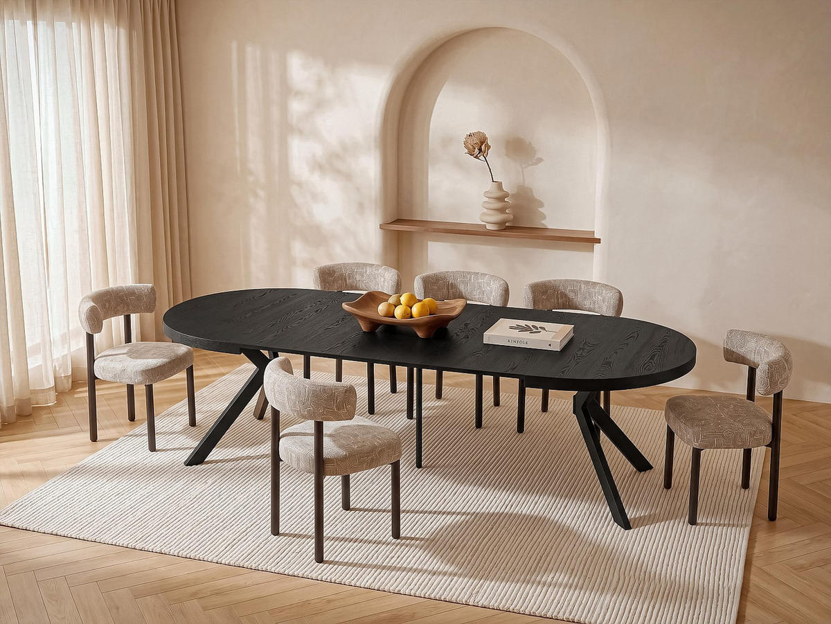 ESSTISCH - 6 Personen, 8 Personen, 10 Personen, 12 Personen - Holz, Platte - Schwarz - KOMONI - Schwarz, Holz (120/250/76cm) - Vente-Unique