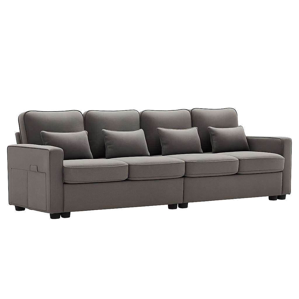 4-SITZER-SOFA Mit Leinenarmlehnen Und 4 Kissen Grau 264/83/87 cm - Grau, Holzwerkstoff/Metall (83/87/264cm) - Urban Meuble