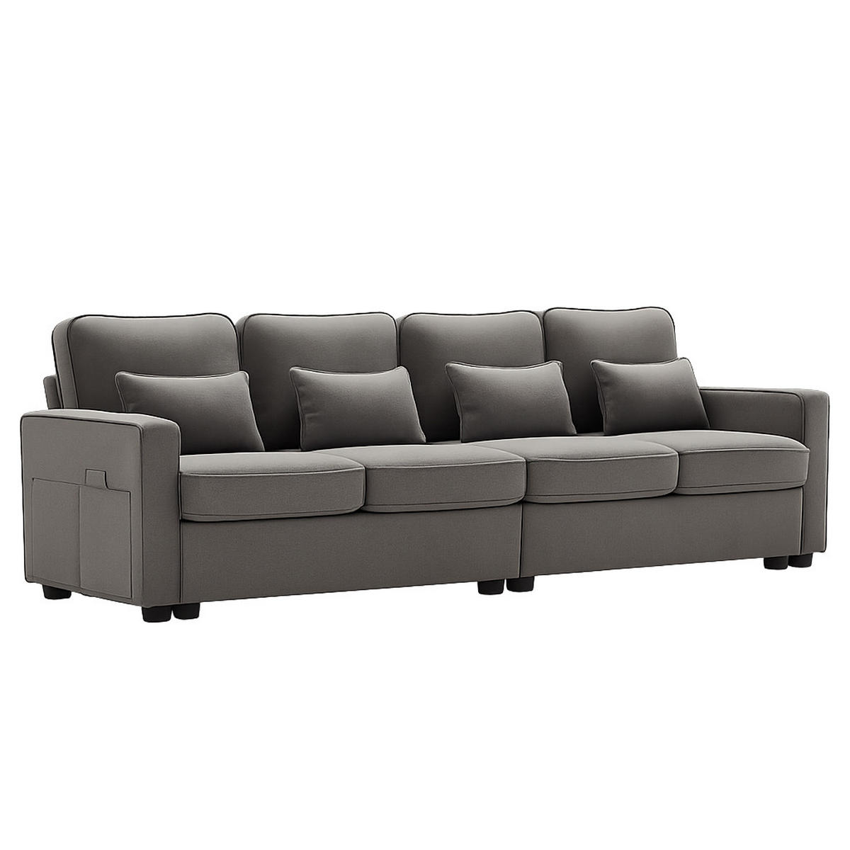 4-SITZER-SOFA Mit Leinenarmlehnen Und 4 Kissen Grau 264/83/87 cm - Grau, Holzwerkstoff/Metall (83/87/264cm) - Urban Meuble