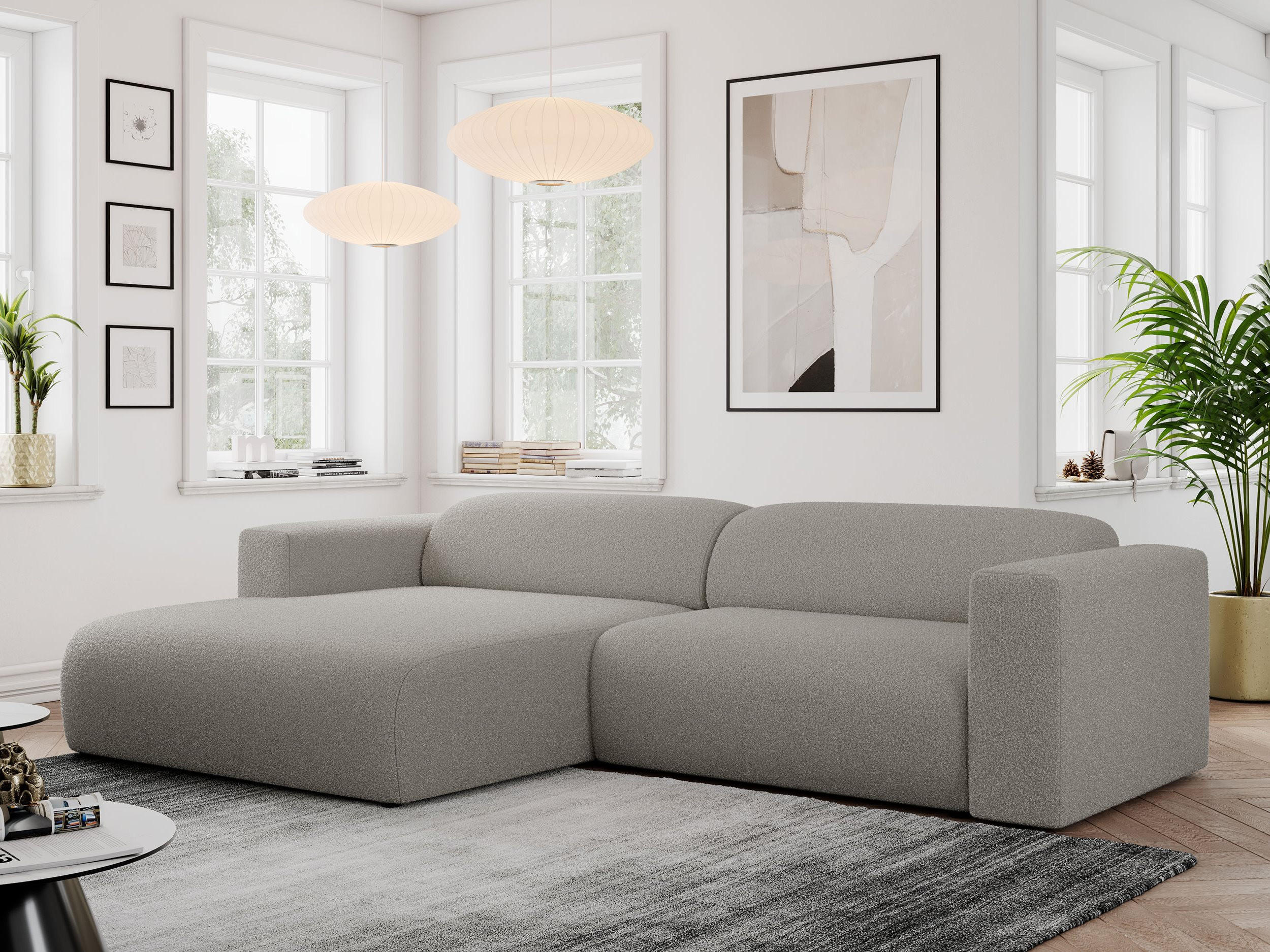 ECKSOFA PASADENA Grau Bouclé - Links Seite - Schwarz/Grau, Kunststoff/Textil (288/180cm) - MKS