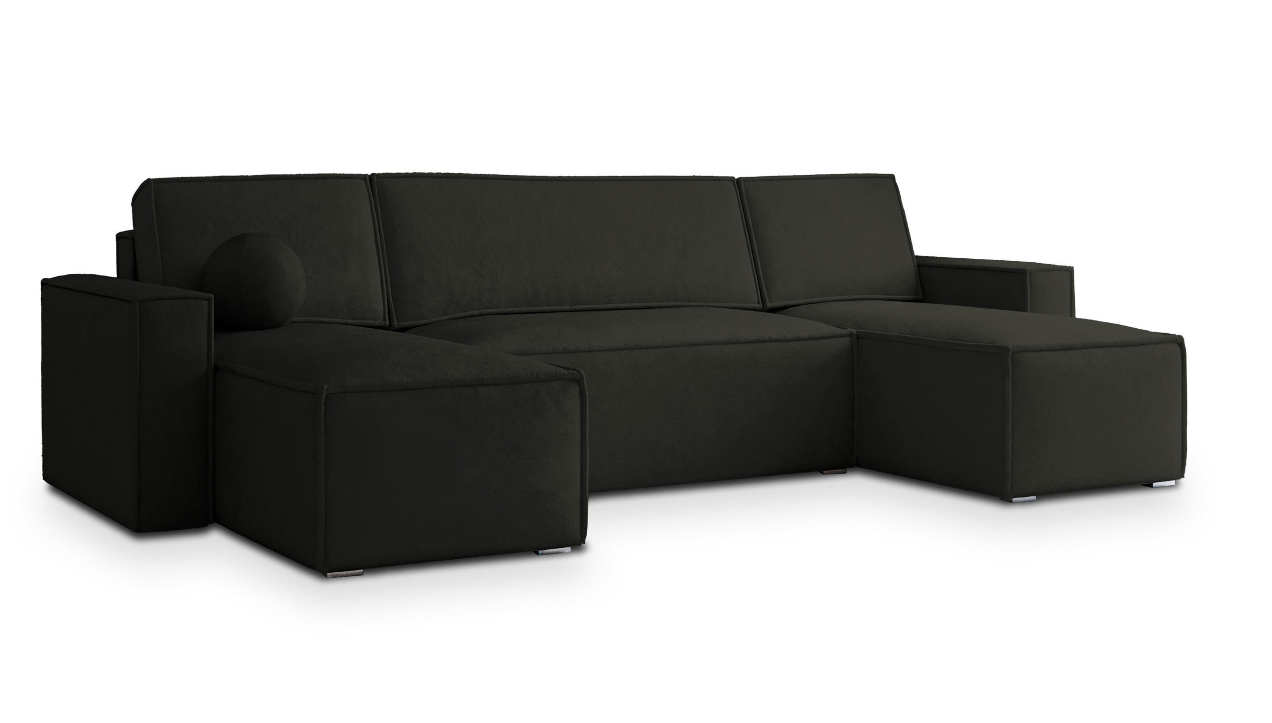 WOHNLANDSCHAFT PESANO M Schwarz Velours-Stoff mit Schlaffunktion - Schwarz, Holz (306/85/140cm) - MASSENO