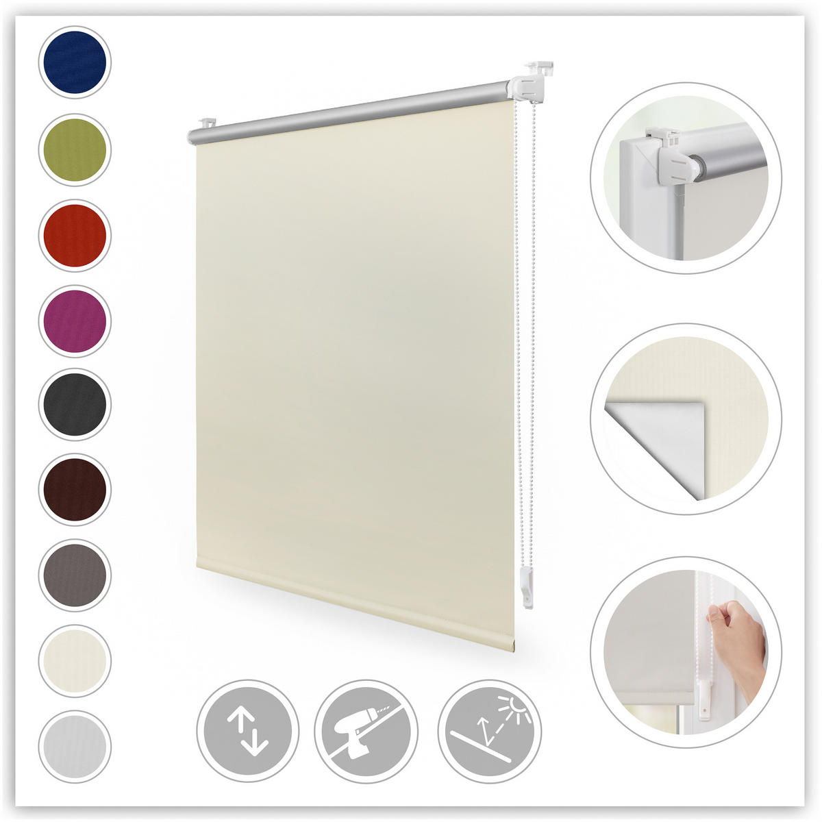 THERMO-ROLLO KLEMMFIX, OHNE BOHREN, VERDUNKELUNG - Creme, Kunststoff (80/150cm) - Lichtblick Original