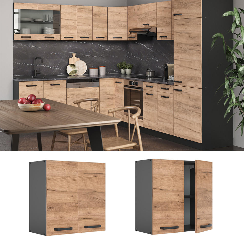 HÄNGESCHRANK R-Line Goldkraft Eiche 60 cm - Anthrazit/Eiche Wotan, Holzwerkstoff (60/60/31cm) - Vicco
