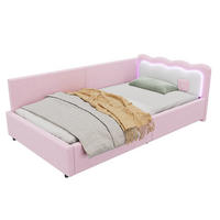 TAGESBETT 90/200 cm mit LED-Ambientebeleuchtung und Lattenrost aus Vliesimitat, Rosa - Rosa, Textil (90/200cm) - Redom
