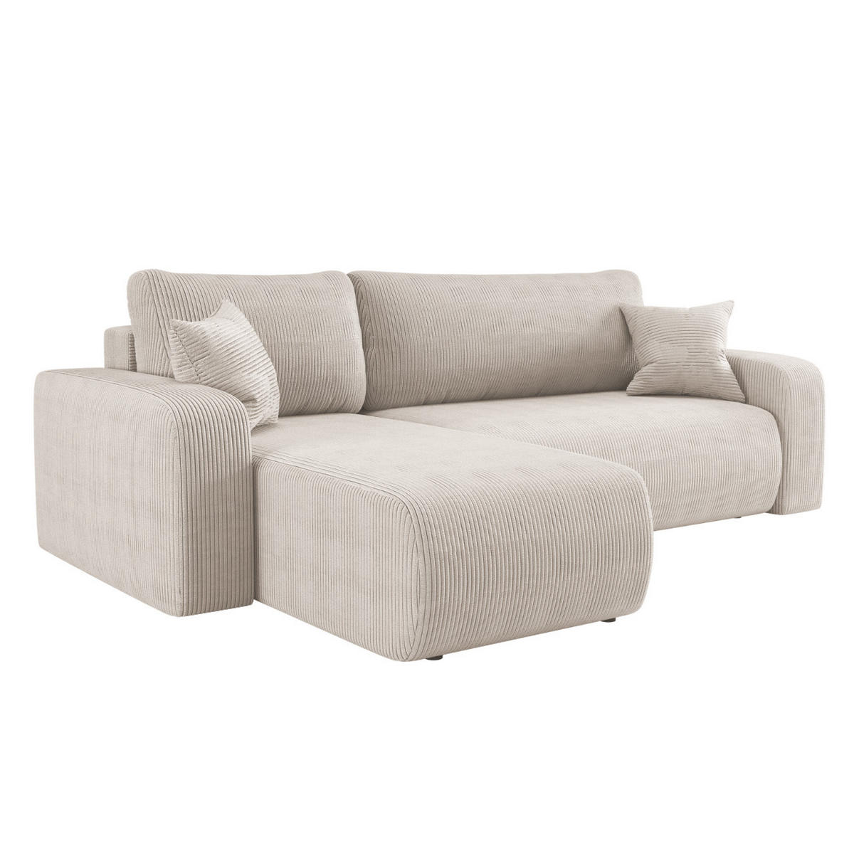 ECKSOFA L-FORM Schlaffunktion Und Bettkasten Eckcouch MILANO L Stoff Dicker Cord Beige Links - Beige, Holz/Textil (142/244cm) - Kaiser Möbel