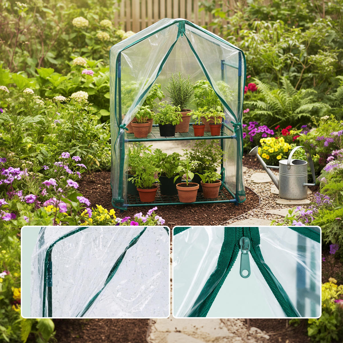 GEWÄCHSHAUS Grün Transparent 2er-Set PVC-Folie 95x59x39 cm - Multicolor, Kunststoff/Metall (59/95/39cm) - Relaxdays