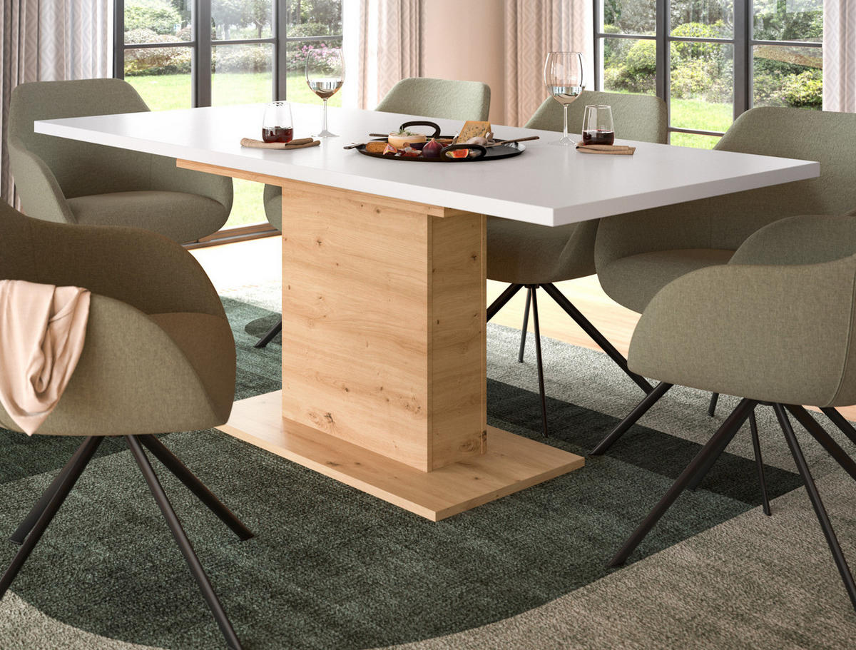 ESSTISCH weiß, Eiche Artisan, Küchentisch ausziehbar 150 - 190 cm - Eiche Artisan/Weiß, Holzwerkstoff/Metall (150/90/76cm) - Inn.Furn