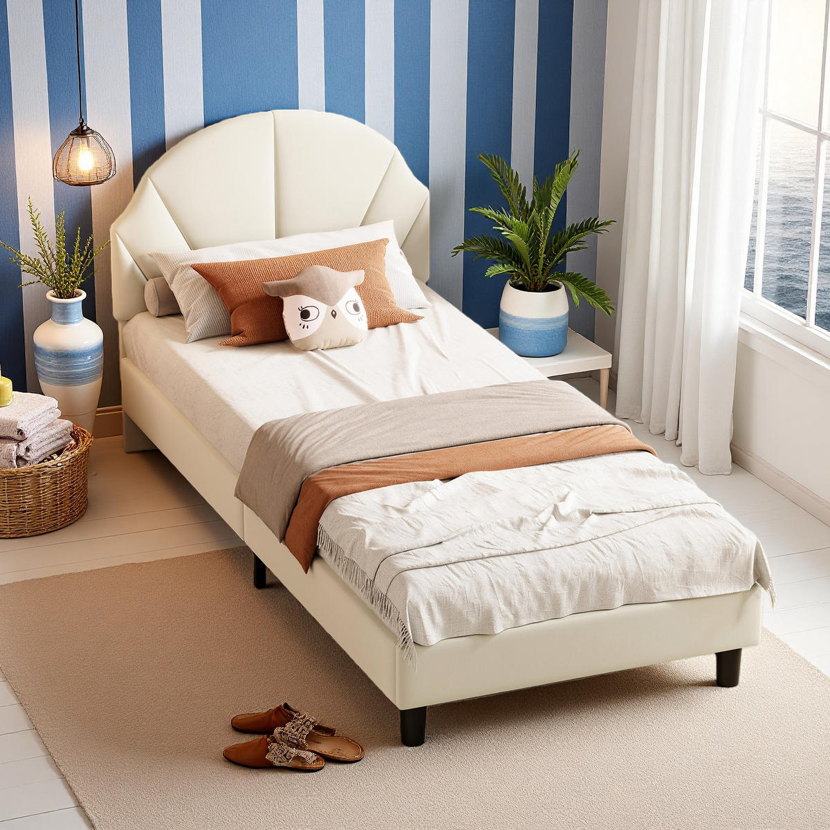 KINDERBETT 90/200 cm beige Velours weich Kinderzimmer - Beige, Holz