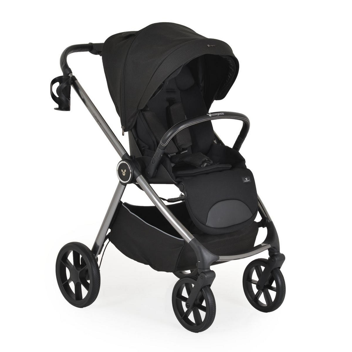 KOMBIKINDERWAGEN Unique 3 in 1 schwarz Babyschale Stoßdämpfer PU-Räder Tasche - Schwarz, Metall (75/59/104cm) - Cangaroo