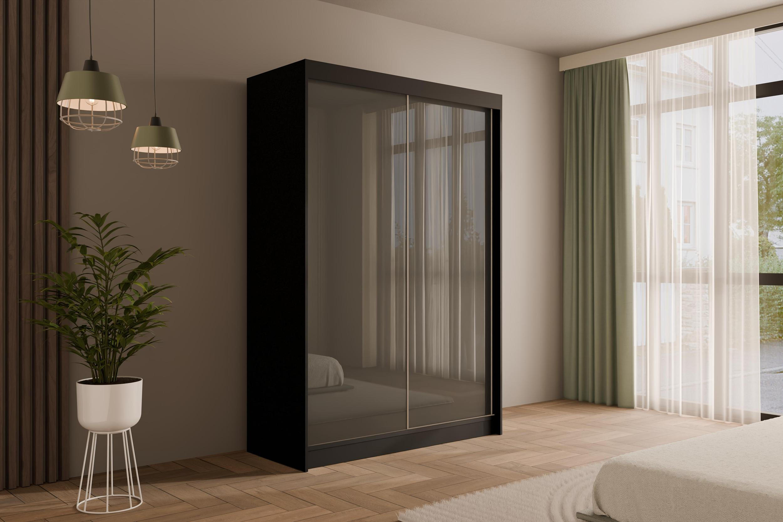 KLEIDERSCHRANK PEKA - 150 cm - Schwarz|Grau - Schwarz/Grau, Holzwerkstoff (150/215/61cm) - ALTDECOR