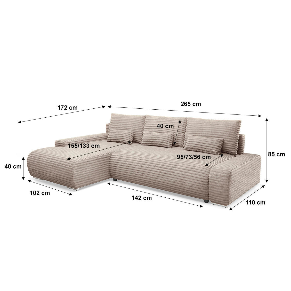 ECKSOFA Ivana 3 Sitzplätze Taupe - Taupe, Holz (265/172cm) - Petits-meubles