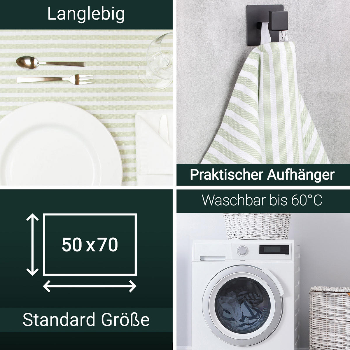 GESCHIRRTÜCHER, 5er-Set, 50x70 cm, 100% Baumwolle, Grün - Hellgrün, Textil (50/70cm) - Zollner
