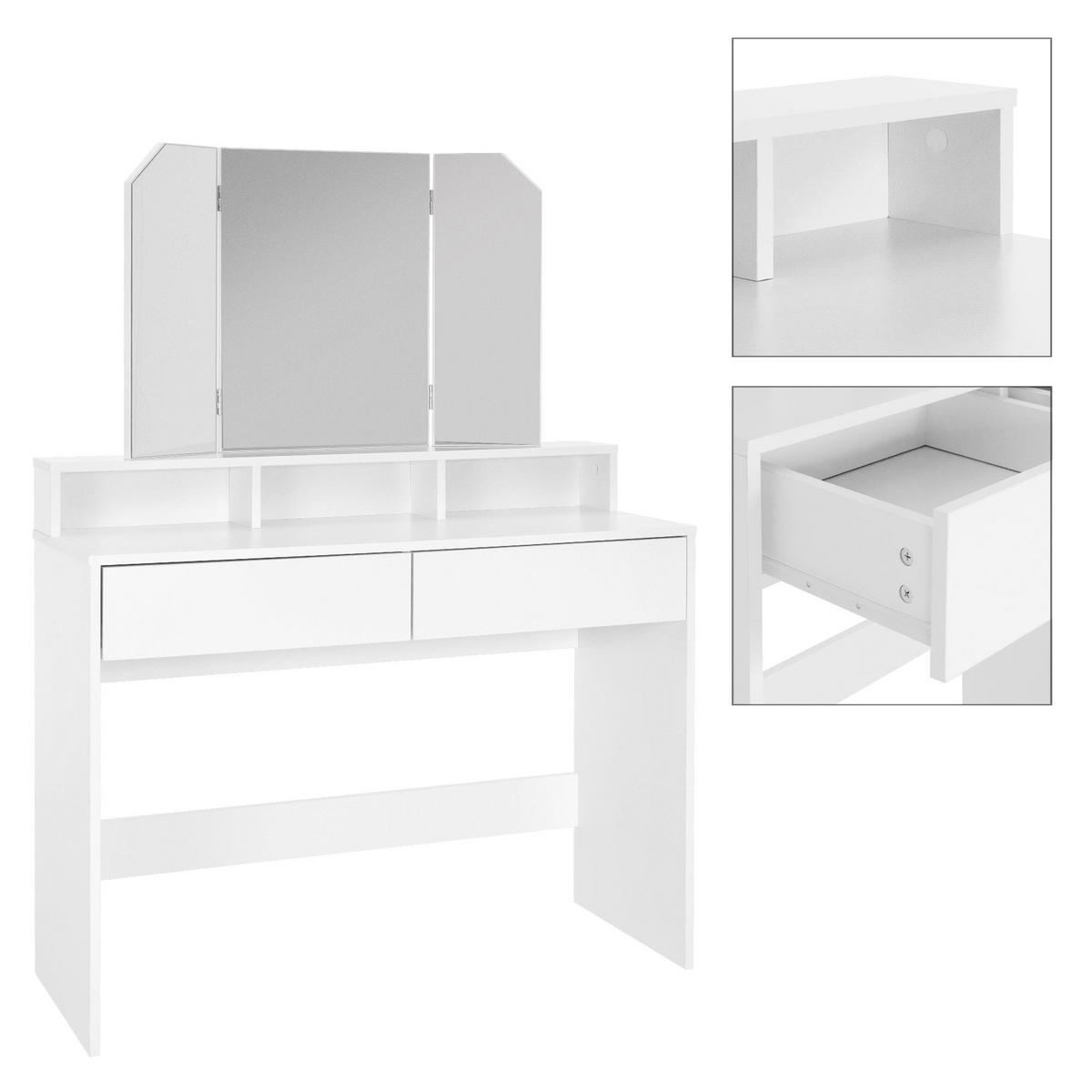SCHMINKTISCH rechteckig Weiß 100/40/140 cm - Weiß, Holzwerkstoff (40/140/100cm) - ML-DESIGN
