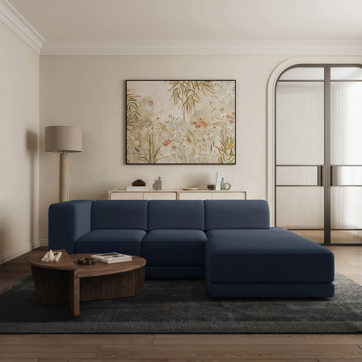 ECKSOFA Novals L-Form, 4-Sitzer, rechts 278 cm - Schwarz/Dunkelblau, Holz/Kunststoff (168/278cm) - Selsey