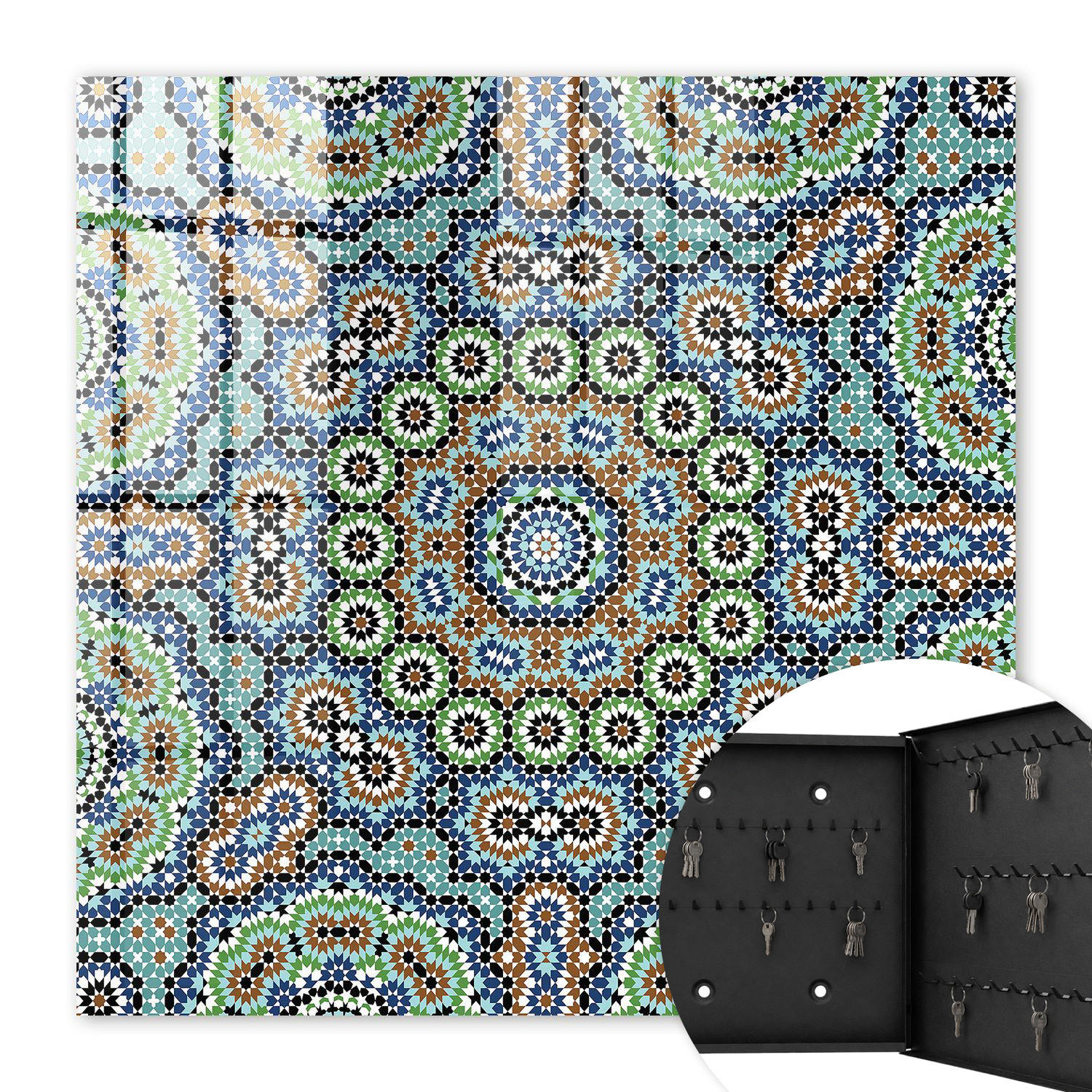 SCHLÜSSELBOX Schwarz 30x30 cm- Türöffnung nach rechts - Farbenfrohes Mosaik - Blau, Metall (30/30/5cm) - TULUP