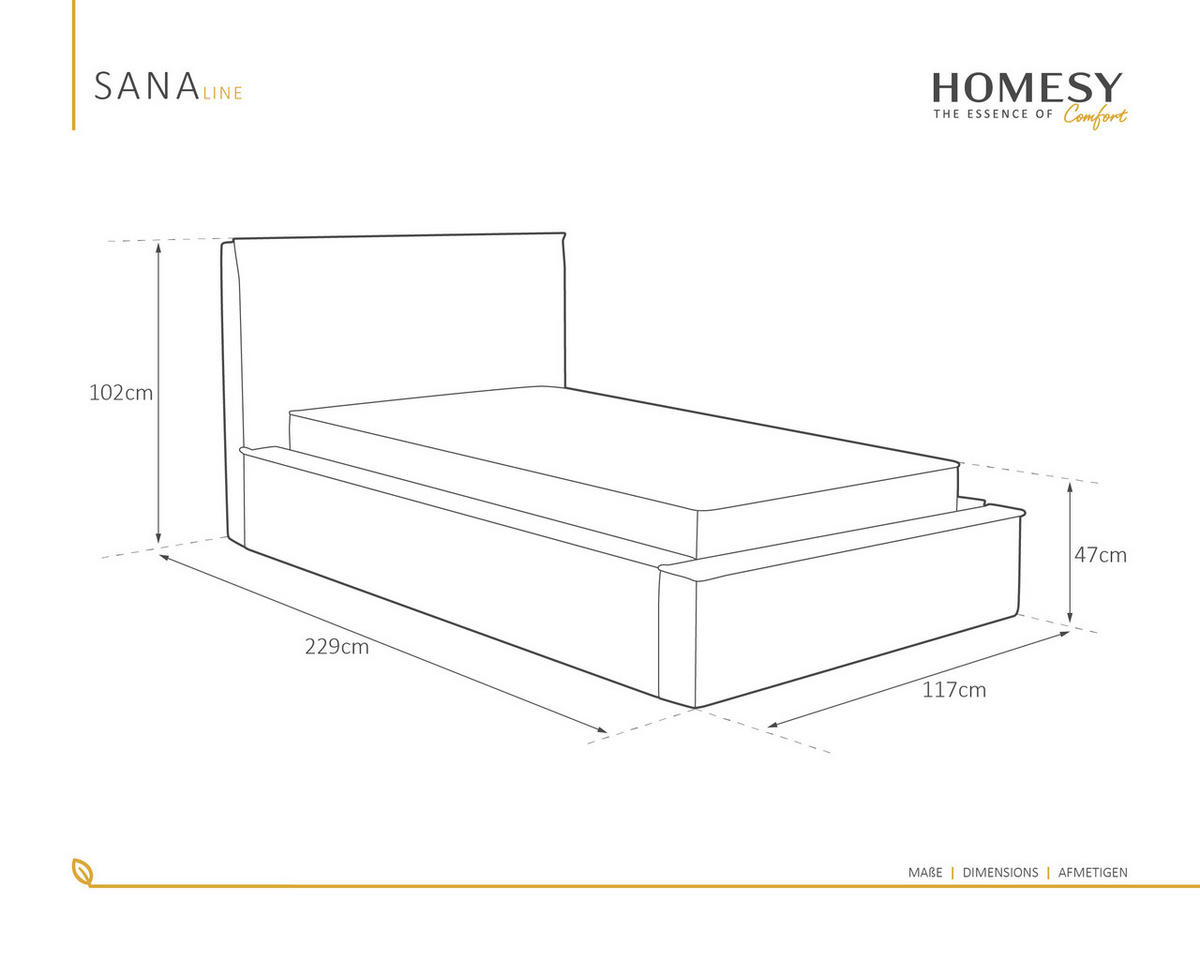 POLSTERBETT SANA 90x200cm Elegantes Polsterbett für modernen Wohnstil , Taschenfederkernmatratze mit kokos KORNOS (20cm), beige - Beige, Holz (90/200cm) - Homesy