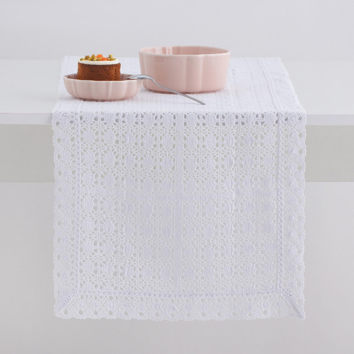 TISCHLÄUFER Folkelips 40x180cm, Weiß - Weiß, Textil (180/40/1cm) - home&you