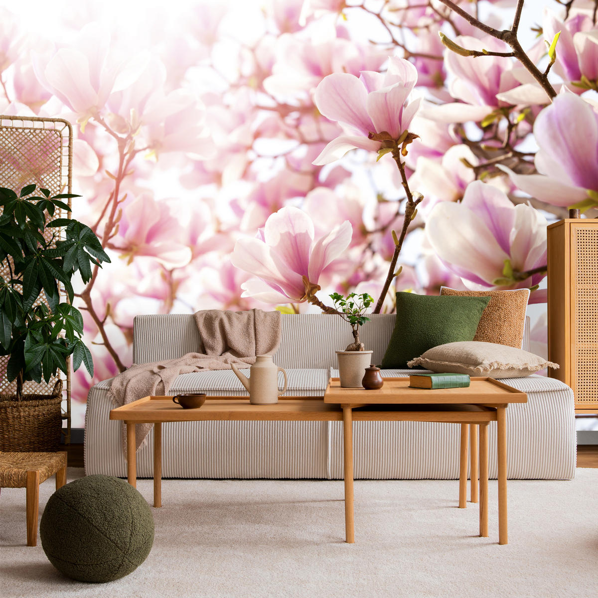 FOTOTAPETA Pre Spálňu Ružové Kvety Magnólie Florálna Jemná 500 x 350 cm - hnedá/ružová, papier (500/350cm) - Muralo