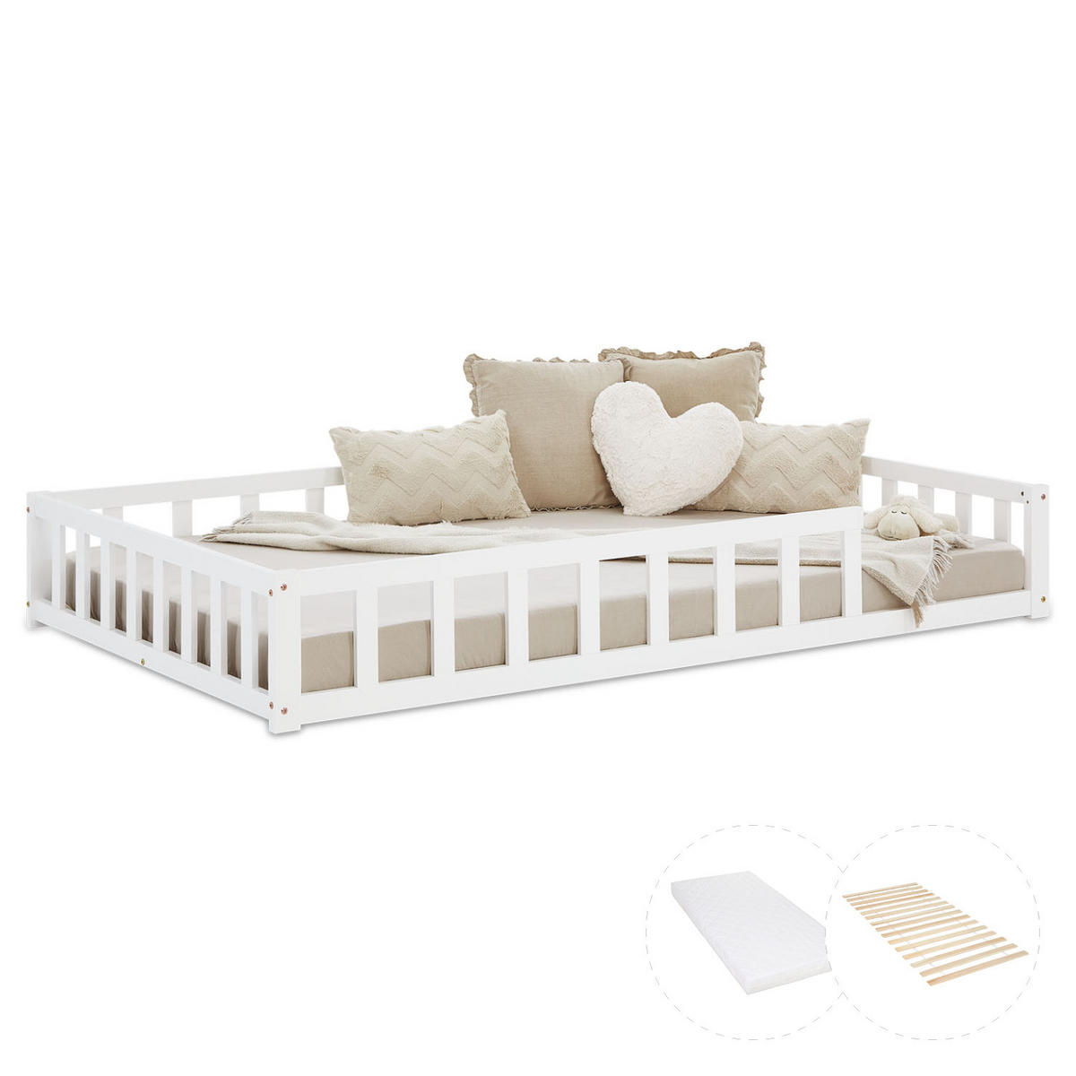 BODENBETT 120x200 cm in weiß Lattenrost + Matratze - Weiß, Holz (90/200cm) - Homestyle4u
