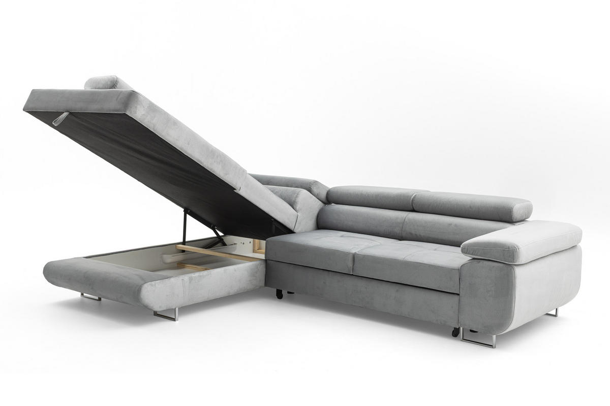 ECKSOFA WILD L Links Hellgrau - Chromfarben/Hellgrau, Holz/Textil (203/274cm) - Muffo