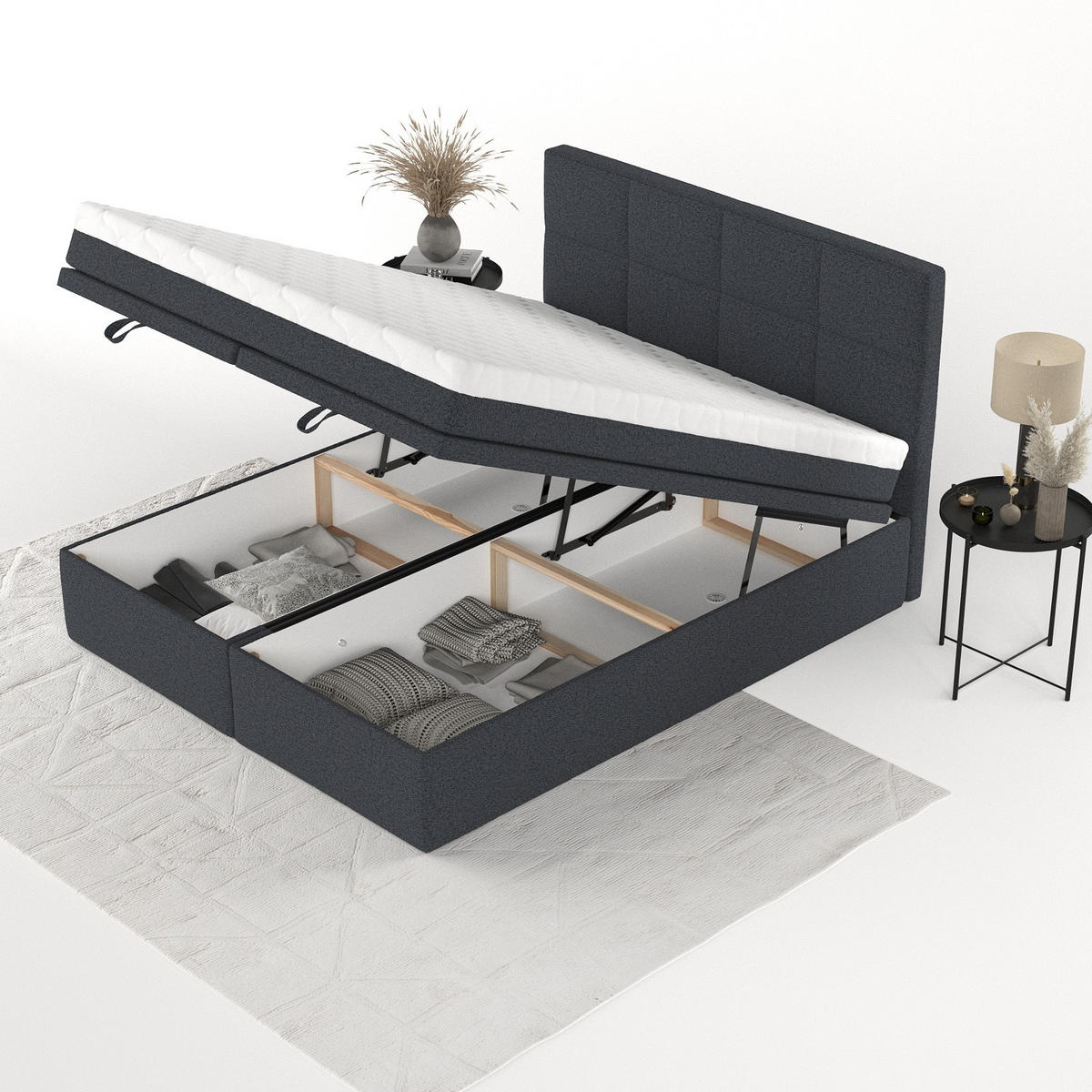 BOXBETT Tessa 140/200 cm Anthrazit im Riva Stoff - Anthrazit/Schwarz, Holz/Holzwerkstoff (140/200cm) - AltaBeds