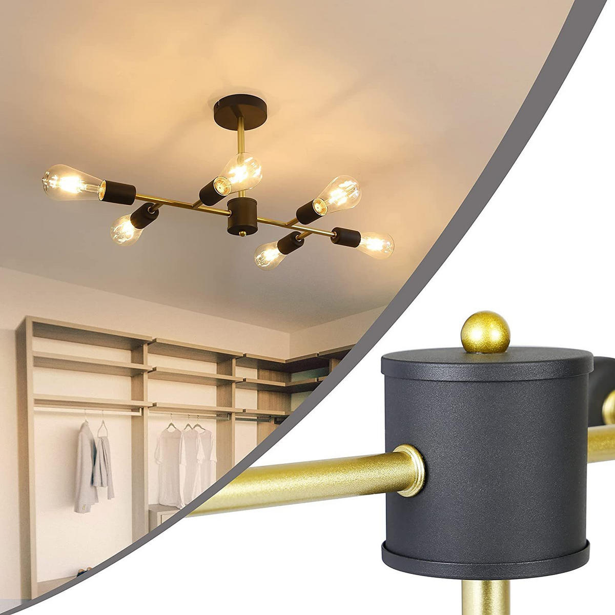 DECKENLEUCHTE Cara 6-flammig 60/24/30 cm - Schwarz, Metall (60/24/30cm) - Nettlife