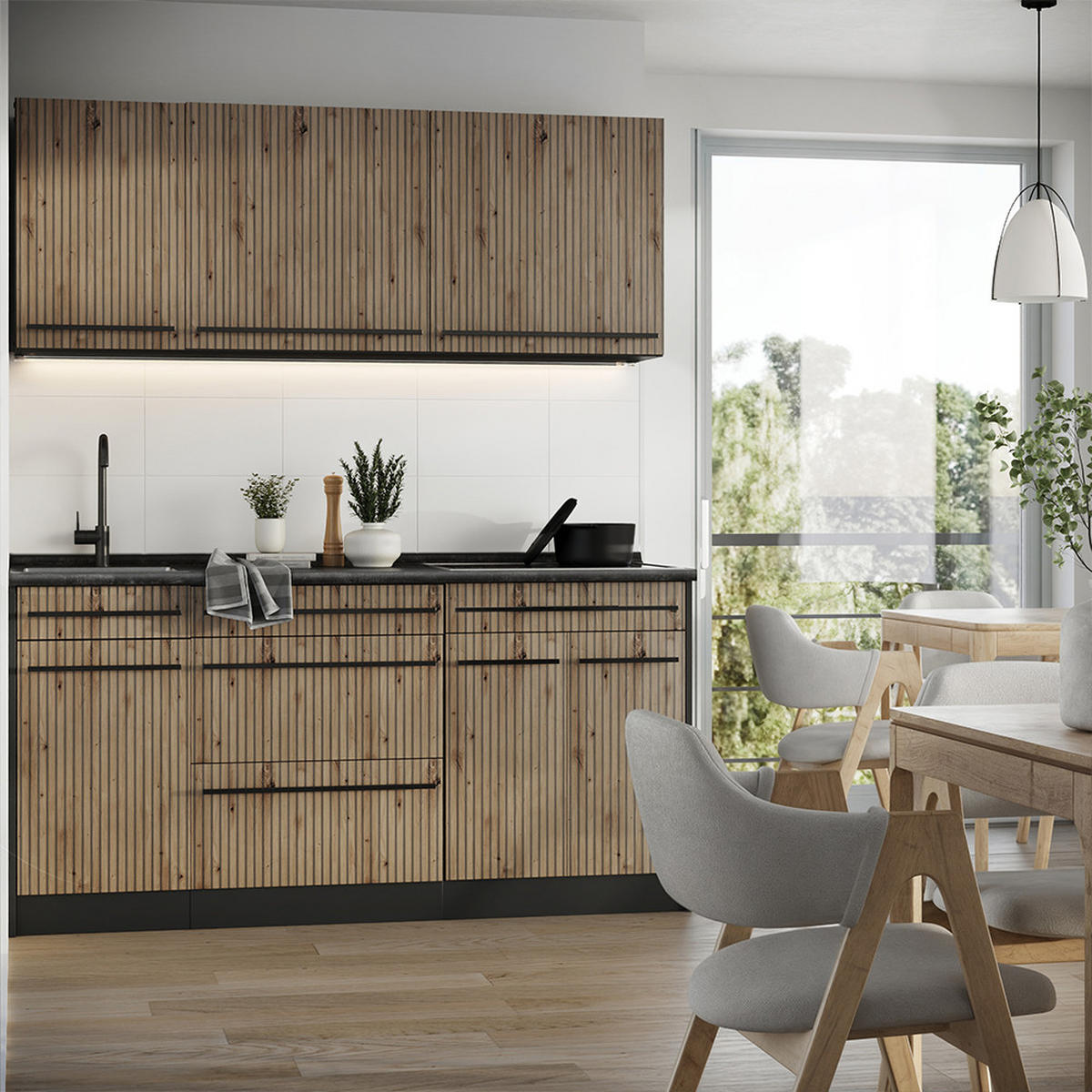 SINGLEKÜCHE R-Line, Artisan-Eiche/Anthrazit, 160 cm ohne Arbeitsplatte - Anthrazit/Eiche Artisan, Holzwerkstoff (160/81.6/46cm) - Vicco