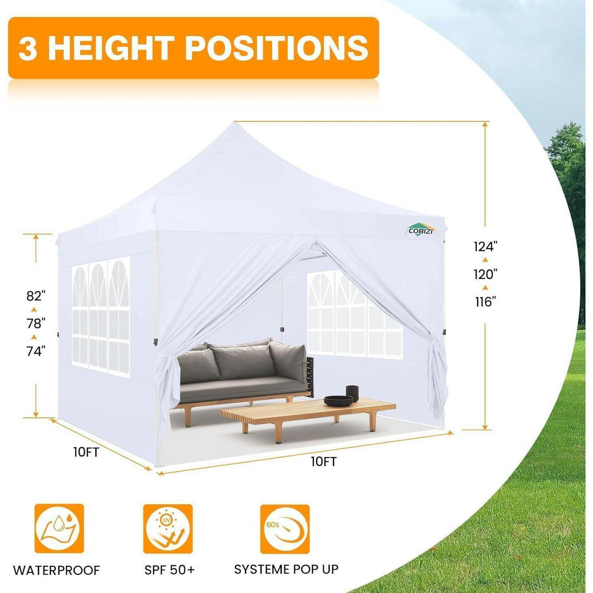 FALTPAVILLON 3x3m mit 4 Seitenwänden Weiß - Weiß, Textil (299.7/315/299.7cm)