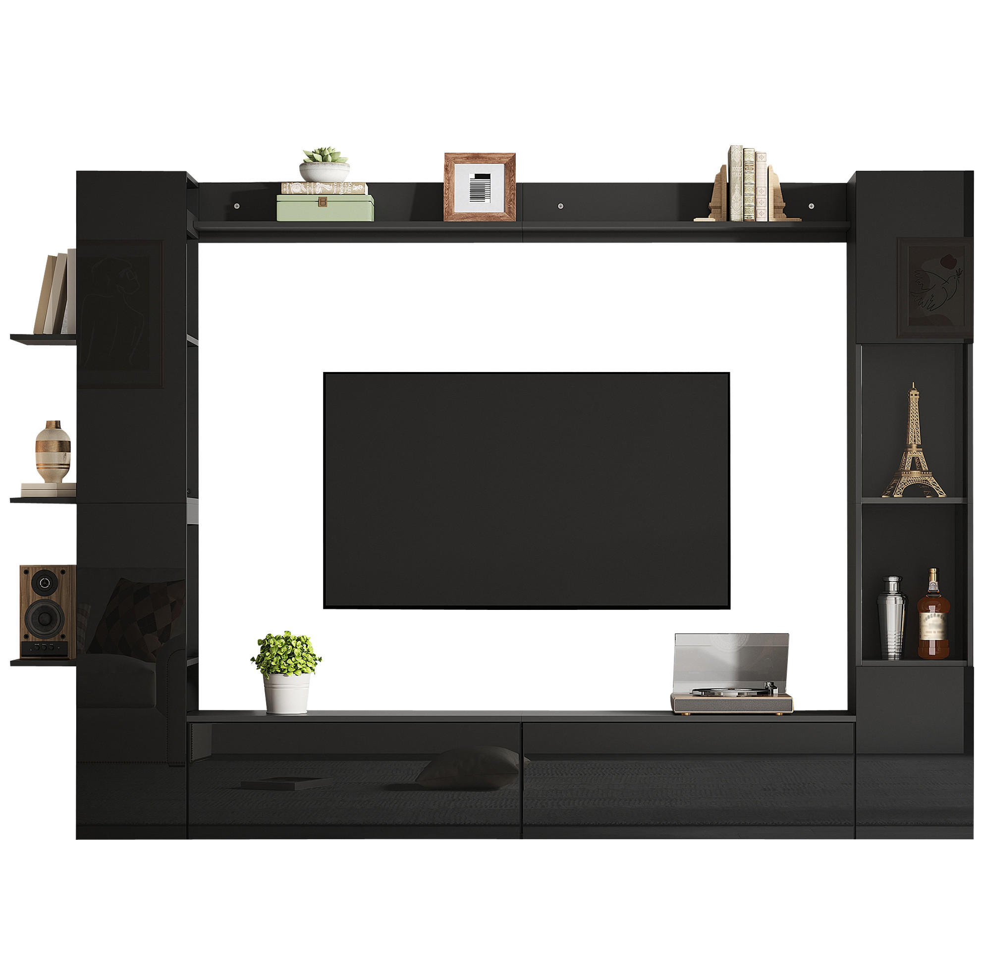 WOHNWAND mit TV-Schrank 245 x 30 x 170 cm 4-tlg. - Schwarz, Holzwerkstoff (30/170/245cm) - Beauniv