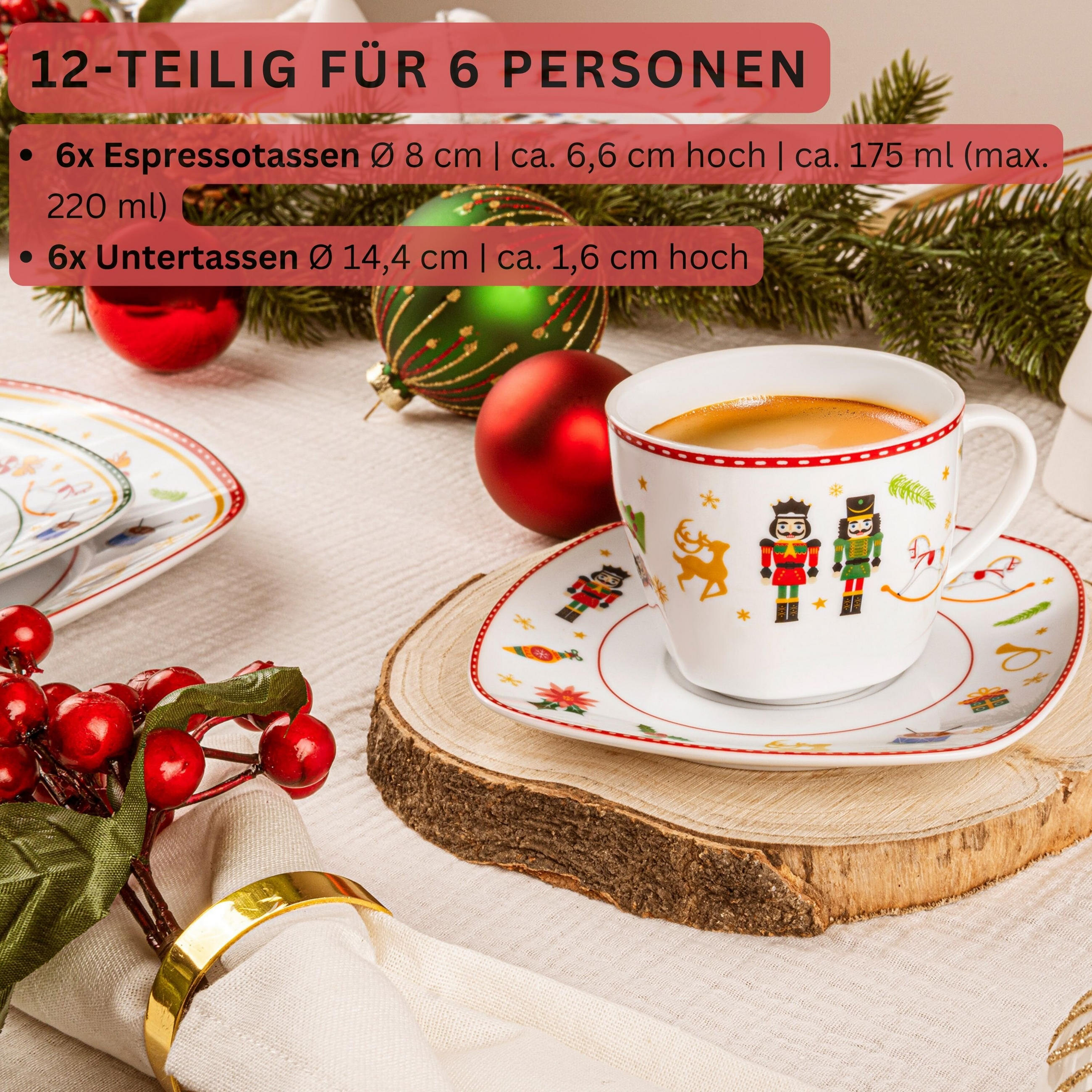 KAFFEETASSEN SET BILGOLA NUSSKNACKER DESIGN - 12 teilig aus Porzellan - Weiß, Keramik (46/28/46cm) - Sänger