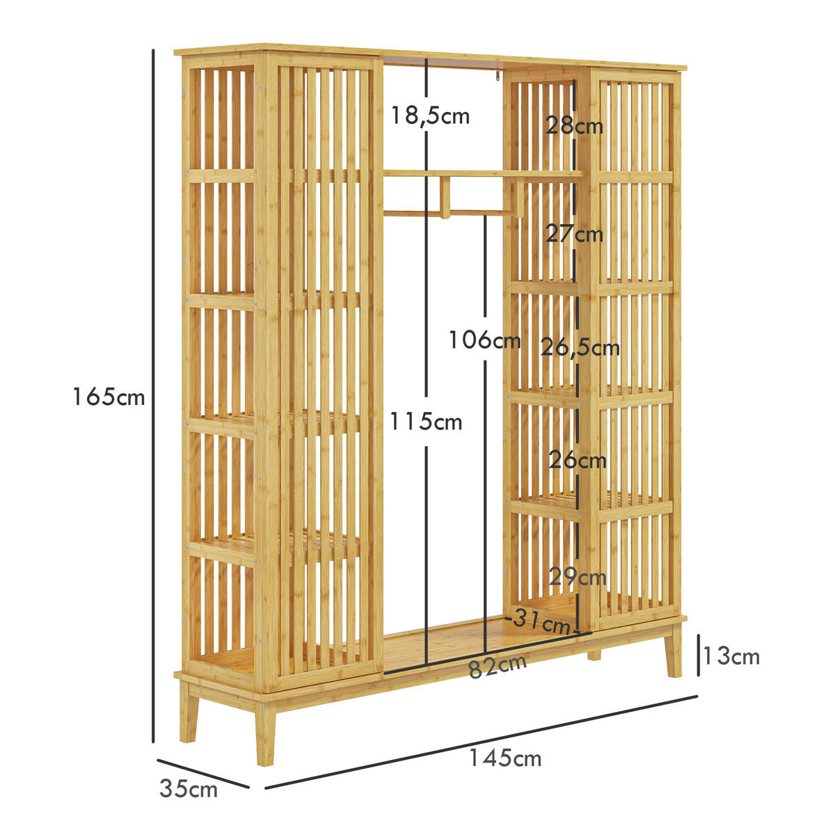 KLEIDERSCHRANK Braun 1 Stück - Braun, Naturmaterialien (35/165/145cm) - GiPP